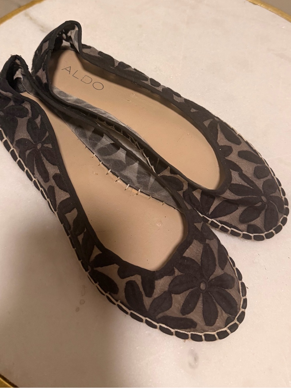 ALDO Black Floral Cutout Espadrille Flats